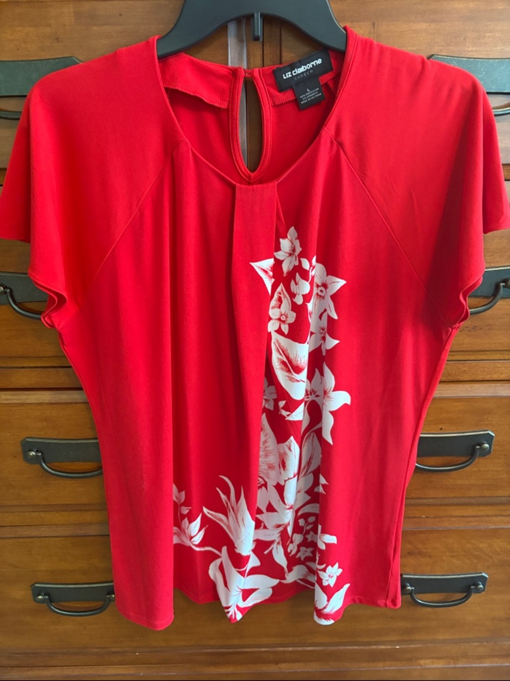 Liz Claiborne Red Top with White Floral Panel